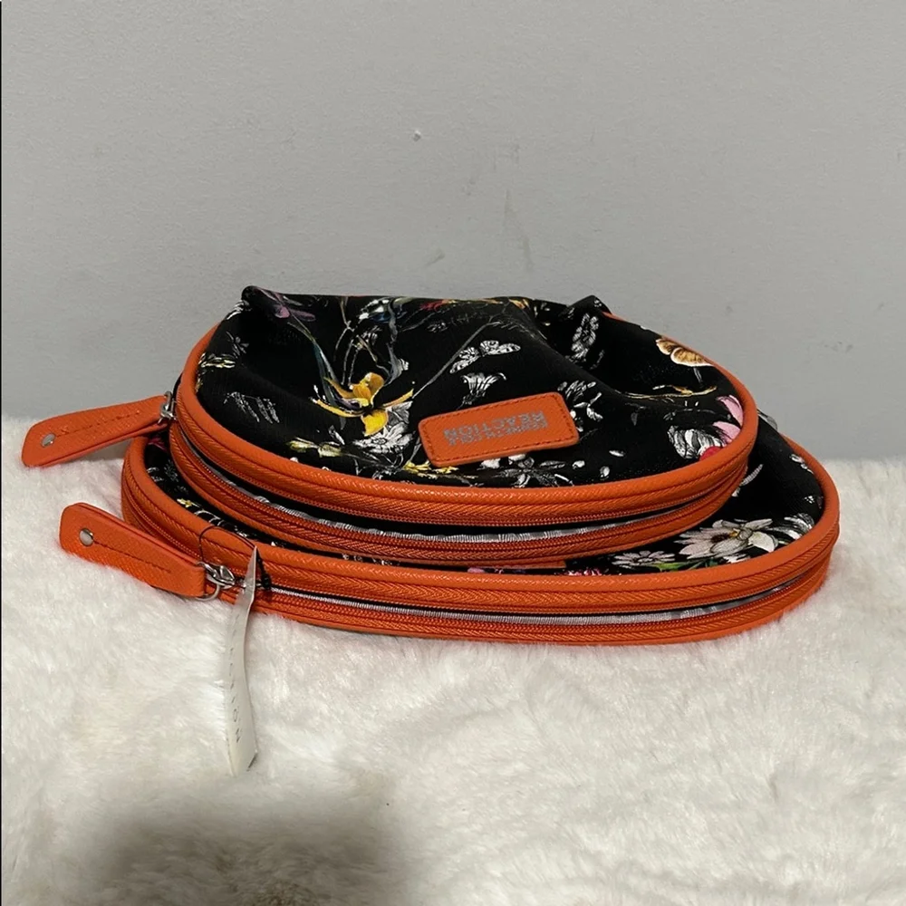 Kenneth Cole Reaction Black and Orange Floral Cosmetic Bag